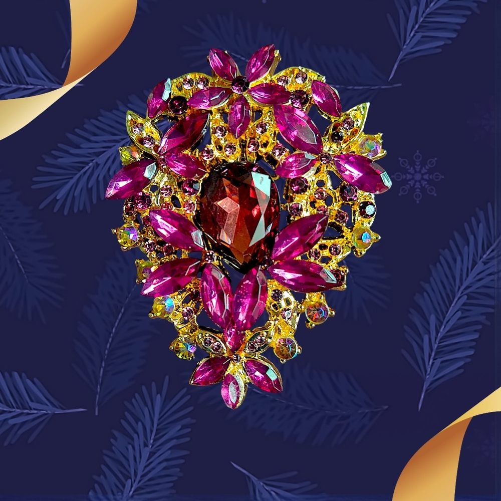 Violet Rhinestone Statement Brooch - image 1